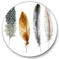 DesignArt 'Boho Feather in Blue and Parone Striped & Polka Dost' Bohemian & Eclectic Circle Metal Wallид уметност - диск од