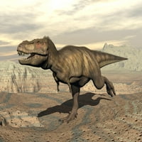Тираносаурус Ре диносаурус трчање низ карпести Терен Постер Печатење