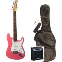 Директно ефтина електрична гитара во стил со целосна големина со засилувач, свирка торба, каиш и кабел, 39 Пинк