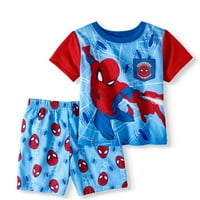 Краток ракав за момчиња на Spider-Man Toddler Boys и пижами од шорцеви, сет со 2 парчиња