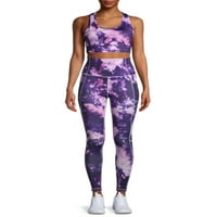 Sportsенска облека за женски активни хеланки со целосна должина на половината со џебови и спортски градник на тркачи, сет со