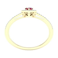 Империјал скапоцен камен 10К жолто злато, исечен рубин КТ два дијамантски облик на срцева ореол, женски прстен
