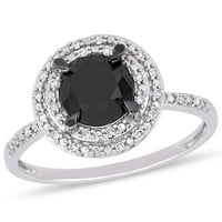 1- Карат Т.В. Црно -бел дијамант 14к бело злато двојно ореолски ангажман прстен