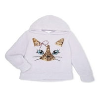 Мис Chievous Girls 4- Sequin Critter Plush Sherpa Pullover Hoodie