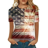 Јсаирл Денот Независноста Блузи За Жени Обични Елегантни Маици Со Кратки Ракави Патриотски Маици За Печатење Знаме На САД Маици