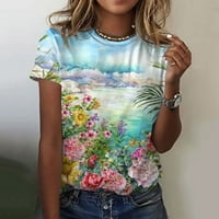сунхилсгрејс маици за жени мода лето секојдневен пејзаж цветни печатени лабави кратки ракави о вратот пулп блузи маица кошула
