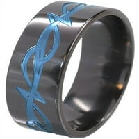 Рамен црн циркониум прстен Племенски дизајн анодизиран во сина боја