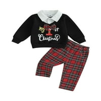 Новороденче Девојче Момчиња Божиќни Облеки Блузи Со Долги Ракави + Карирани Панталони Во Собата