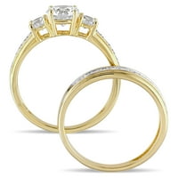 Miabella Women 2- Carat T.G.W. Кубна цирконија жолто злато блиц, позлатен сребрен сребрен 3-камен невестински прстен