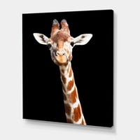 DesignArt 'Затвори портрет на жирафа на црна v' фарма куќа платно wallидна уметност печатење