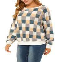 Уникатни поволни цени за женски кариран тркалезен врат пулвер џемпер блуза врвот