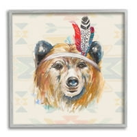 Ступела домородна мечка геометриски животински животни животни и инсекти сликање сиво врамен уметнички печатен wallид уметност