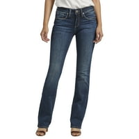 Co. Silver Jeans Co. Women'sенски суки средно издигнување тенок фармерки за подигање, големини на половината 24-34