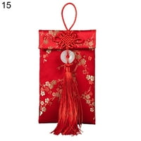 Bcloud Поголема чиста шема Црвен плик Сатен Помошен елегантна торба за среќа пари за нова година