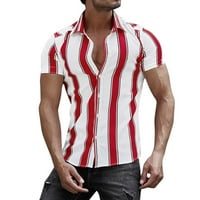 Мажи кошули Краток ракав пролетно лето лето лабава лента печатена шарена модна плажа врвна блуза кул облека