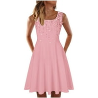 Гилисо Фустан За Жени Розови Обични Ракави Тркалезни Вратот Печатени Мода А-Линија Тенк Фустан Девојки