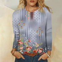 Строген Женски Моден Секојдневен Печатење Со Долги Ракави Пуловер Со Кружен Врат Врвни Блузи Блузи за жени облечени секојдневни