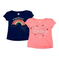 Graftвездени девојки кратки ракави украсена графичка маица, 2-пакувања, големини 4-16