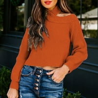 Womenените надвор од рамото чиста боја култивираат еден морал плетејќи џемпер женски врат џемпер портокалова м