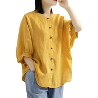 Dtydtpe кошули за жени, гроздобер три четвртина o врат плус големина врвна маица блуза женски врвови