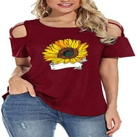Fcphome tunic tup за жени со цвеќиња за печатење со цвеќиња крстовички кратки ракави кошула обична блуза од полите-RED2X-големо