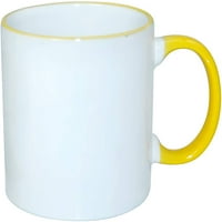 11оз Сублимација Празни Керамички Чаши Празно Обложени Порцелански Чаши За Сублимација Со Жолт Раб И Рачка